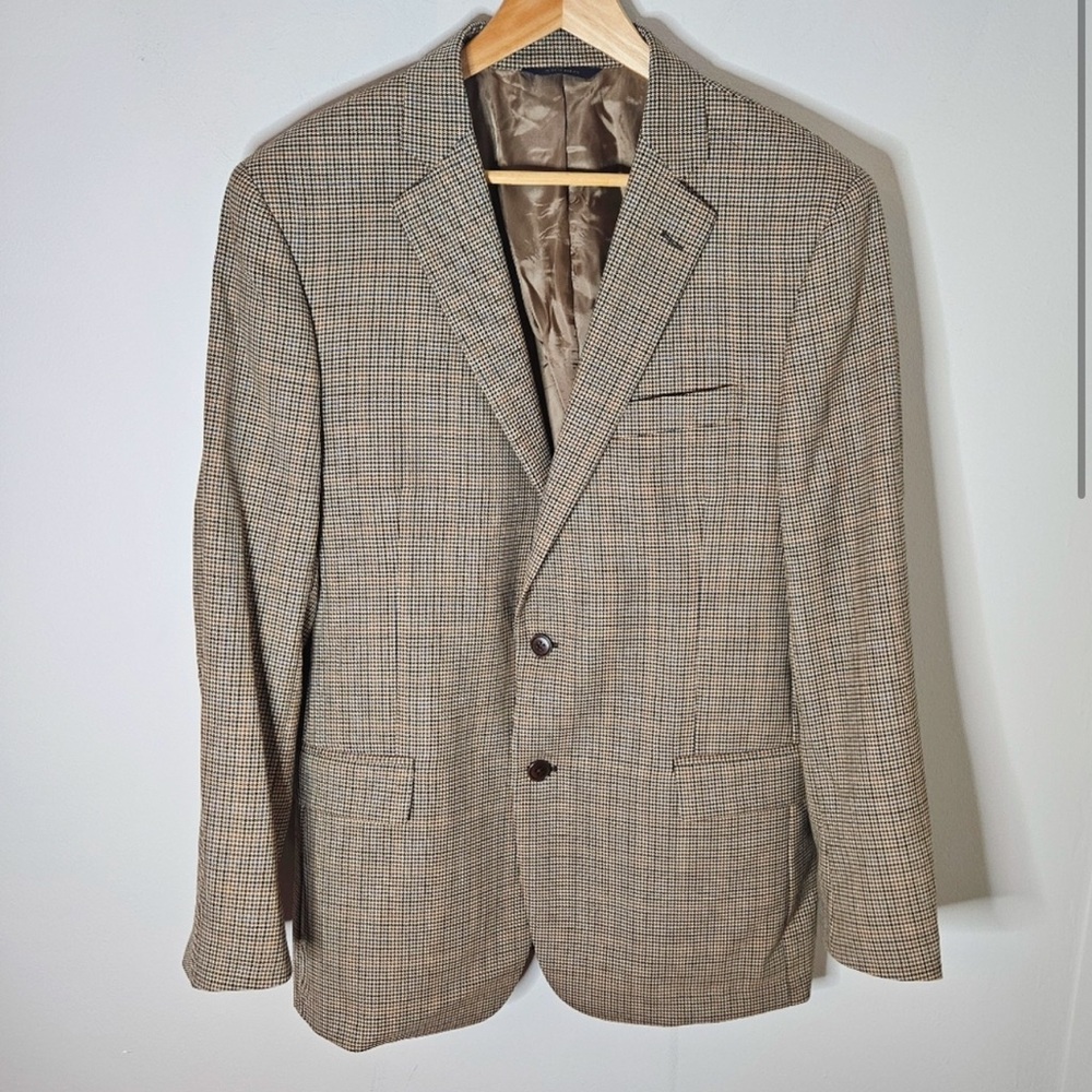 Brooks Brothers Tweed Blazer Wool Plaid Regent Fit Lightweight 42R 42 Brown